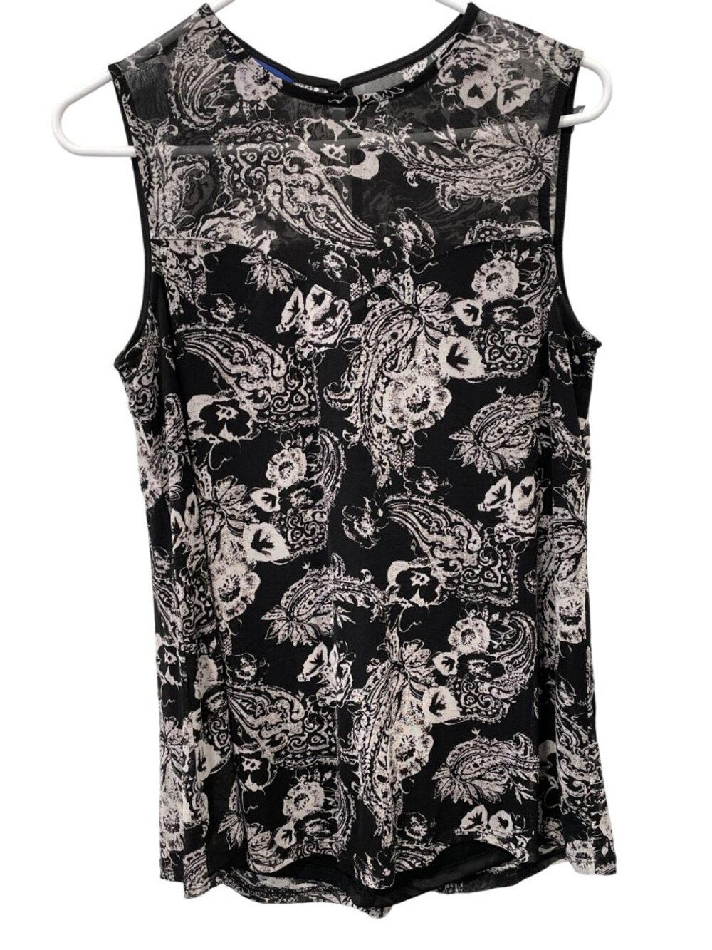 APT 9 Tank Blouse Medium Paisley Sleeveless Black Boho Hippie Career Office